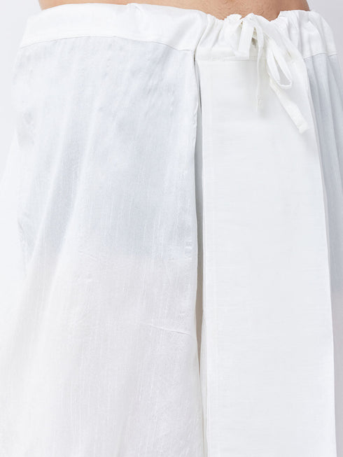 Vastramay Men's Blue And White Silk Blend Kurta and Dhoti Set